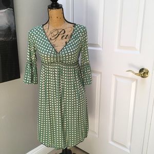 Max Studio Geometric Green and White Midi Dres